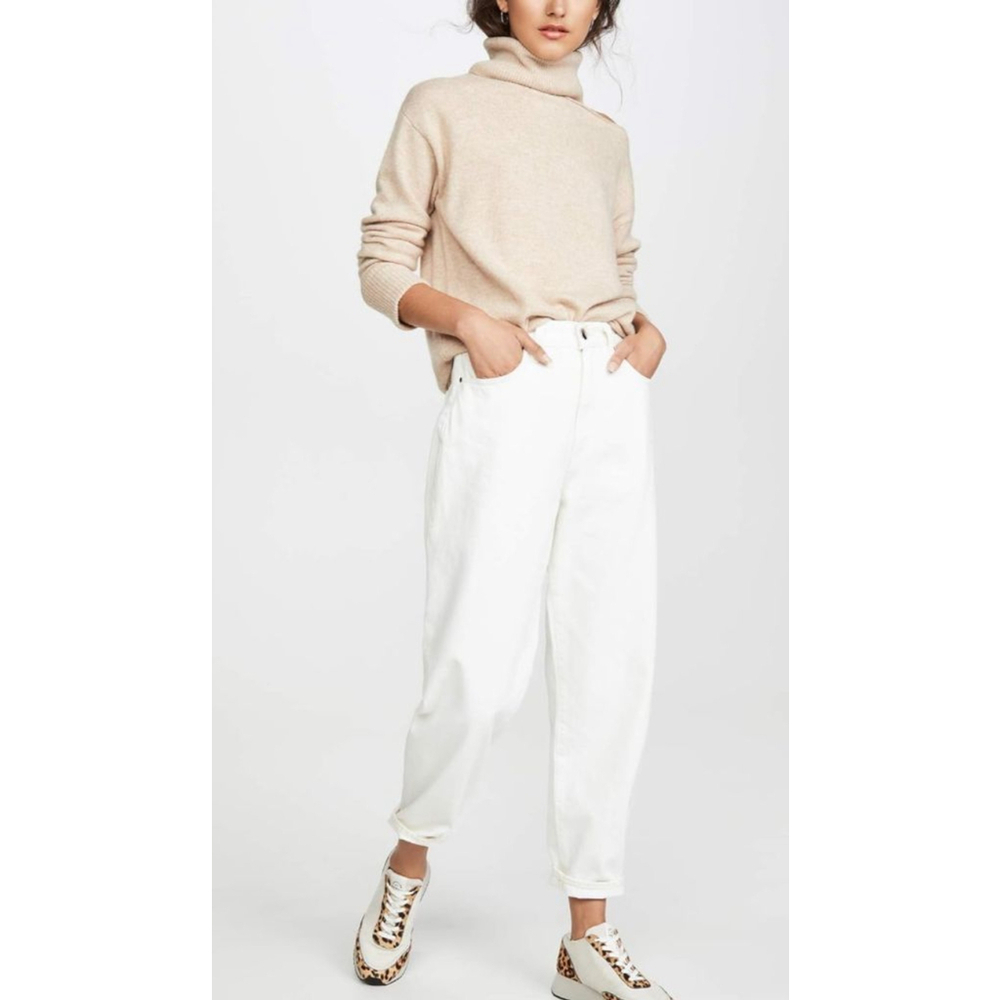 Women's PAIGE Beige Cutout Turtleneck Wool Blend Sweater S